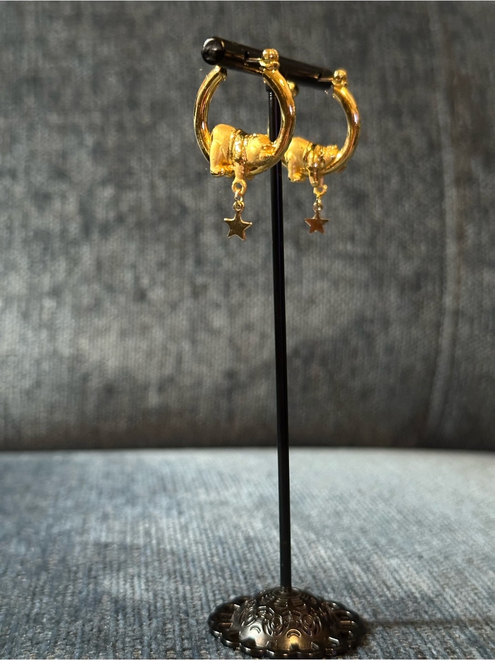Winnie the Pooh Gold Tone Hoops with Star Dangle